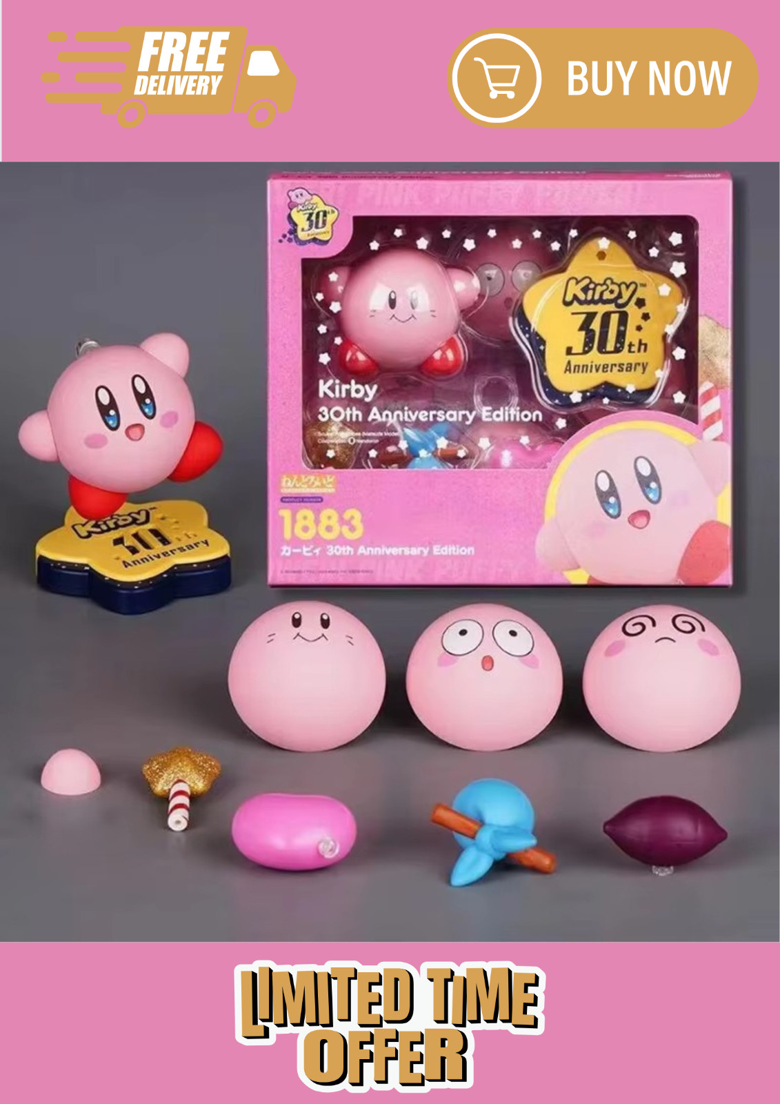 Kirby 1883 30th Anniversary Edition Action Figure 4 Face Expressions Full Set