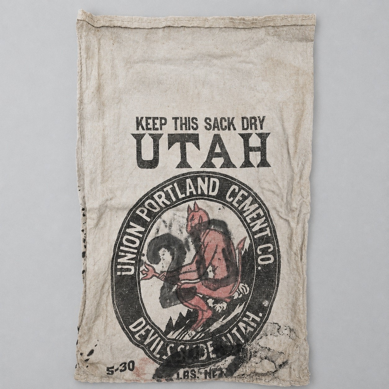 Antique Union Portland Cement Devil\'s Slide Utah Canvas Cement Sack 2-Sided