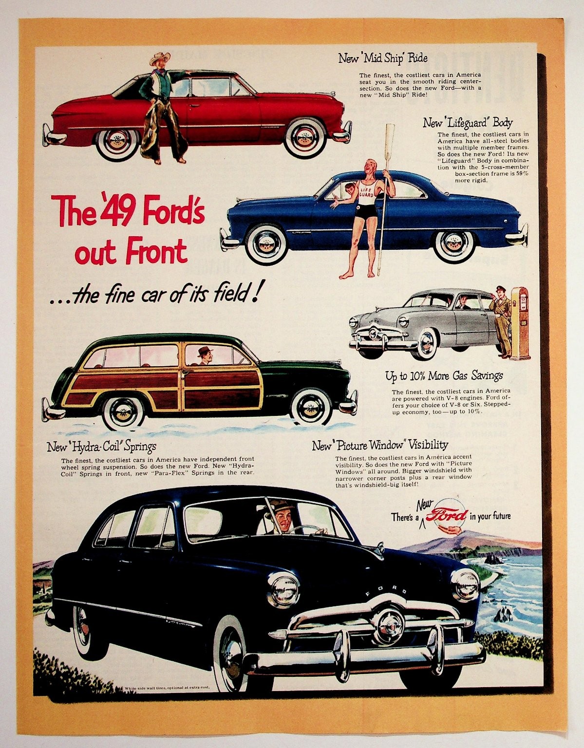 Original 1949 Ford Cars Magazine Ad Vintage Auto Sedan Coupe Woody Wagon