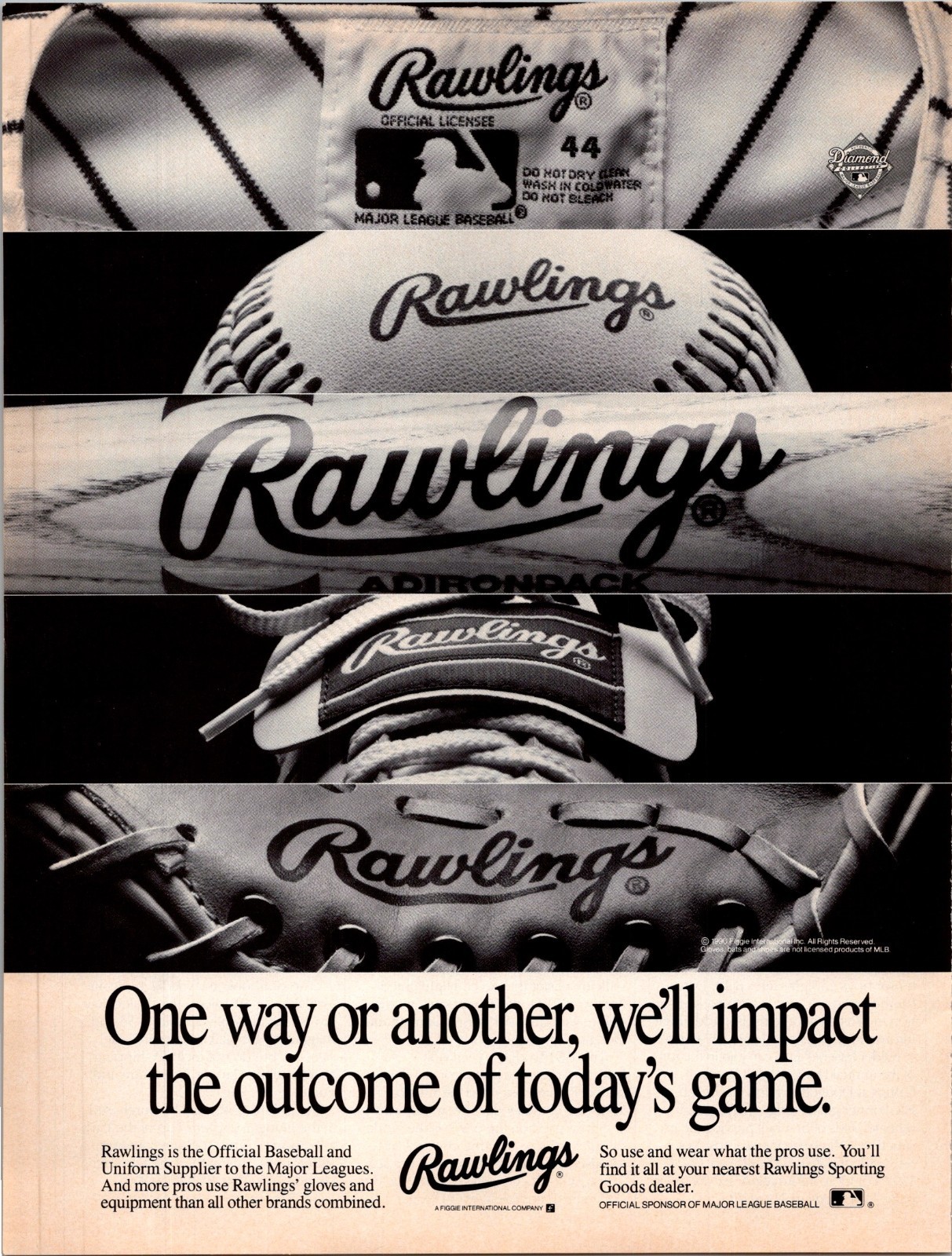 1991 • RAWLINGS MLB  Print Ad • 1990s Gloves Bat Jersey GA.49