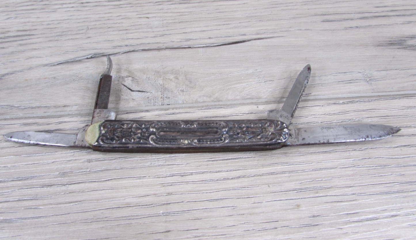 Antique Griffon Germany Sterling Silver 4 Blade Pocket Knife Circa 1900