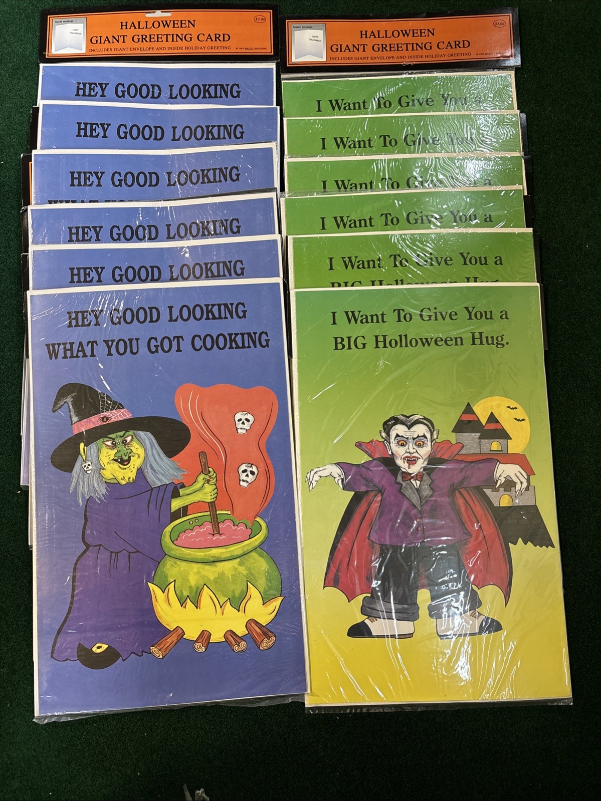 17”X11” Halloween Cards W/Envelopes Vintage 1995 Sealed Set Of 12 Witch Vampire