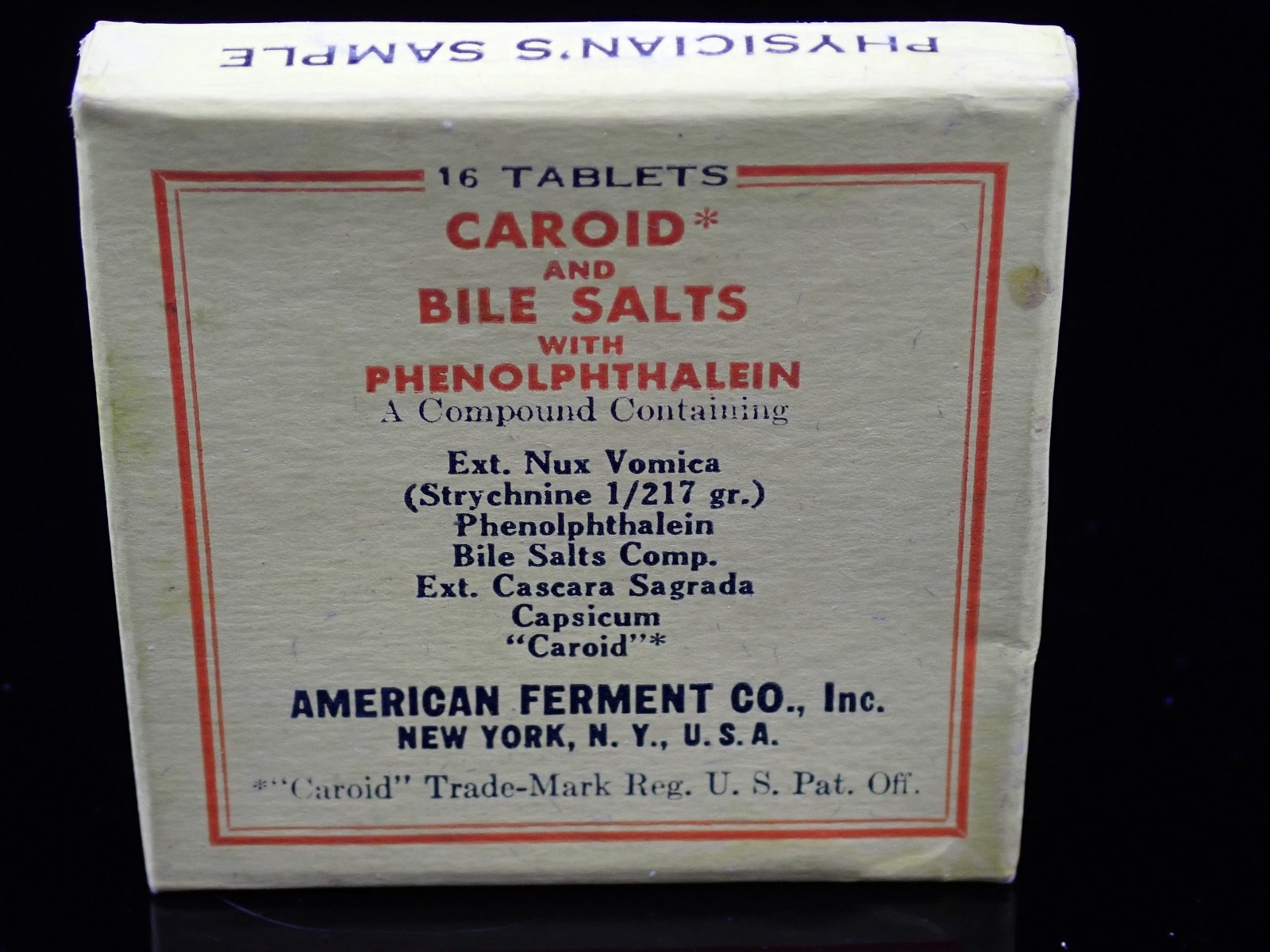 Vintage 1930s Caroid and Bile Salts with Phenolphthalein Physicians Sample Box