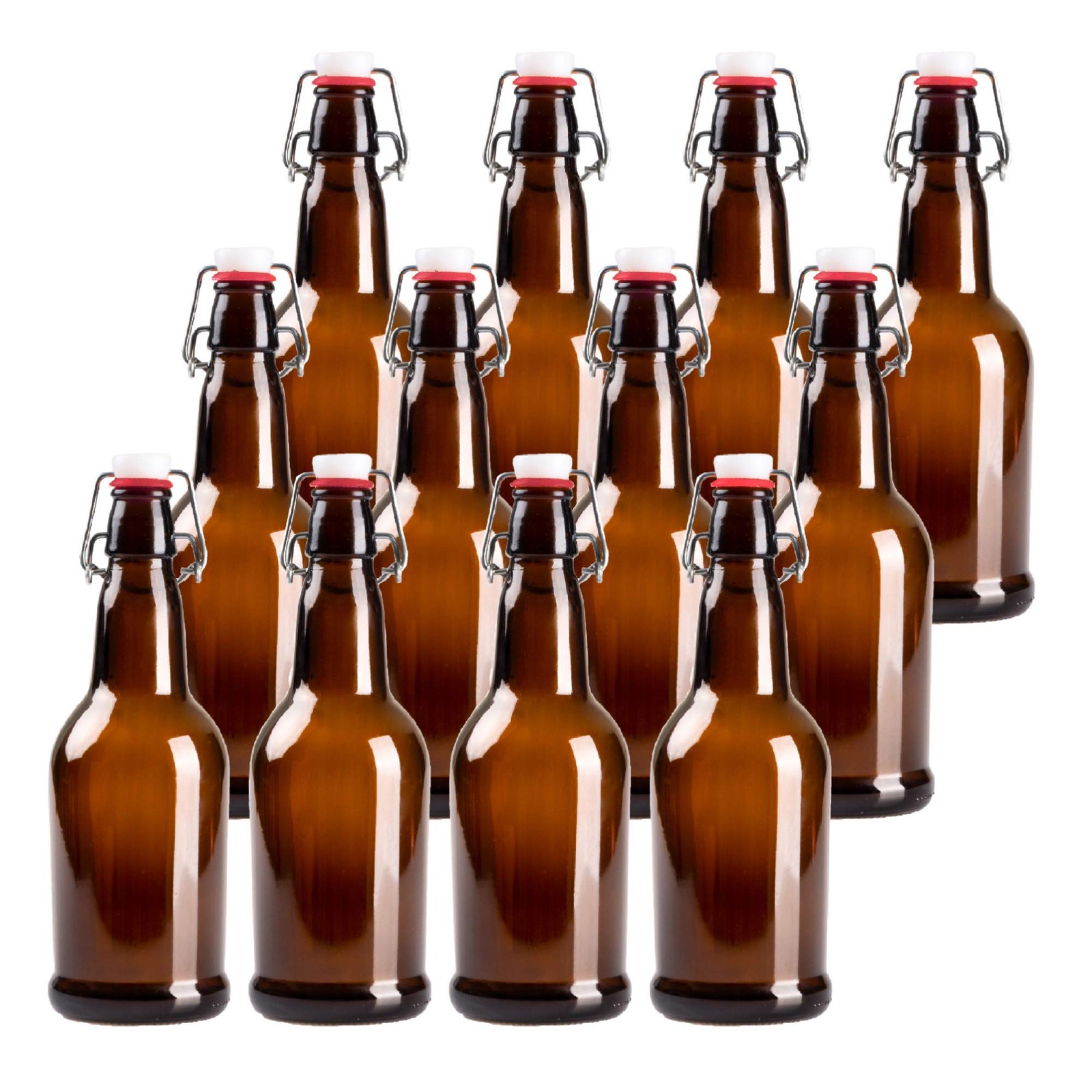 16oz Amber Glass Beer Bottles for Home Brewing - 12 Pack with Flip Caps - Family 16oz Amber Glass Beer Bottles for Home Brewing - 12 Pack with Flip Caps - Family