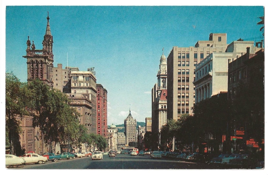 Albany New York c1950\'s State Street business district, vintage car