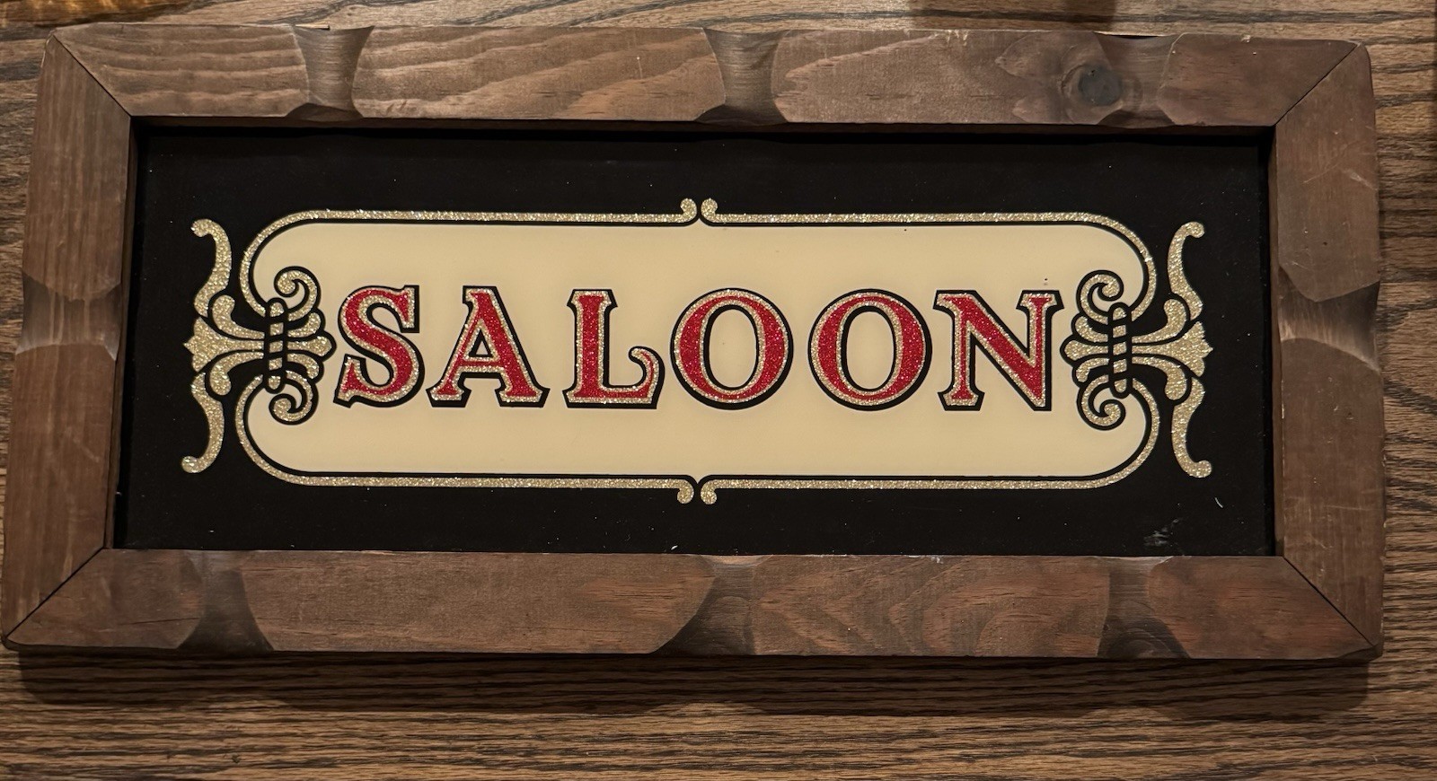 Vtg Faux Stained Glass Saloon Sign Wood Framed Reverse Painted Bar Pub Decor 23\