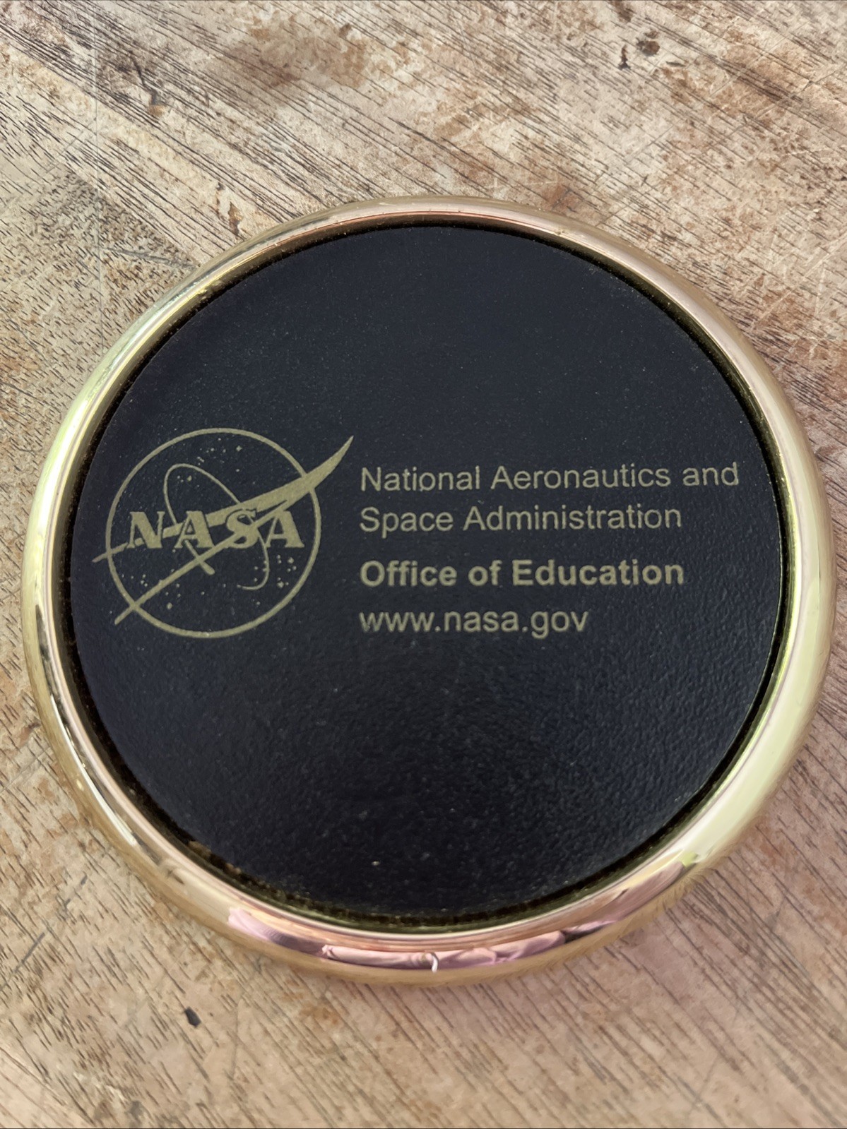 Vintage NASA Office of Education Brass Rim Desk Paperweight Memorabilia