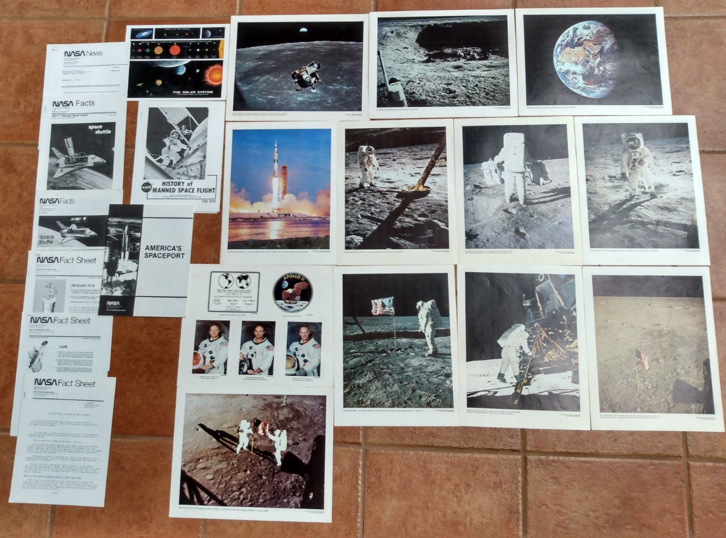 1969 NASA Lot -  12  Apollo 11 11x14 Pictures, NASA Fact Sheets and Publications