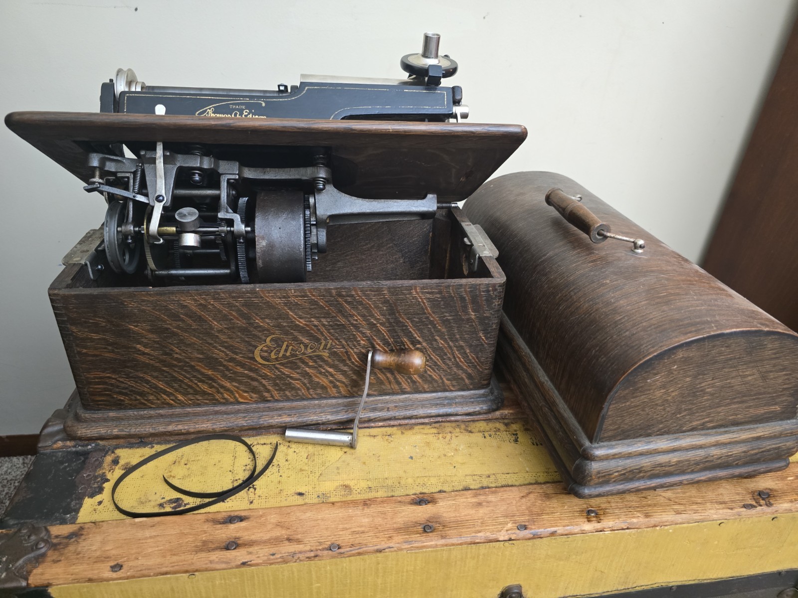 Antique Edison Home Phonograph Model D Working Motor Case Crank Model C Repro