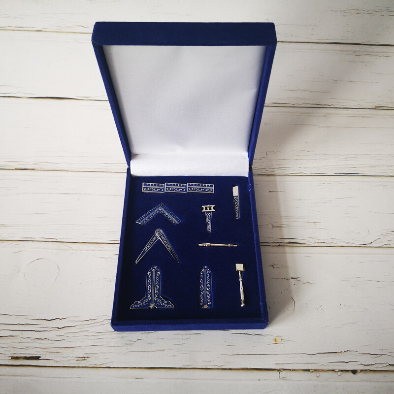9 pieces Masonic Miniature Working Tools Velvet exquisite Gift Set blue Boxed  