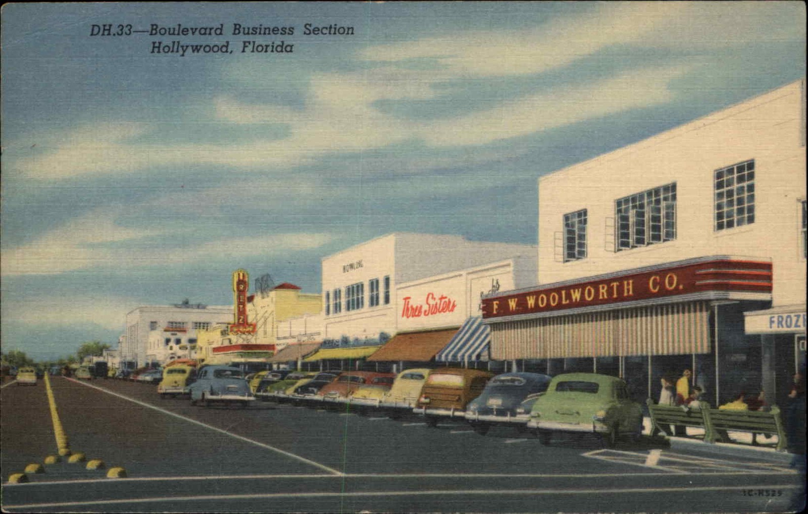 Hollywood FL Florida Business District Woolworths c1930-50s Vintage Postcard