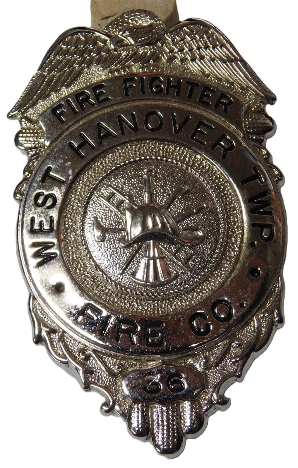 Obsolete Vtg Hanover PA West End Fire Co No 36 Firefighter Badge Pin Back Eagle