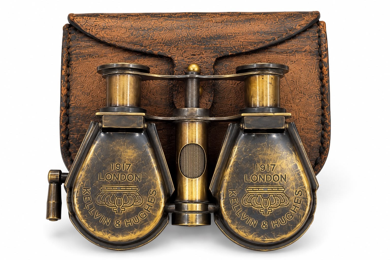 Vintage Antique Brass Binoculars Opera Glasses Lens with Leather Case Decor Gift
