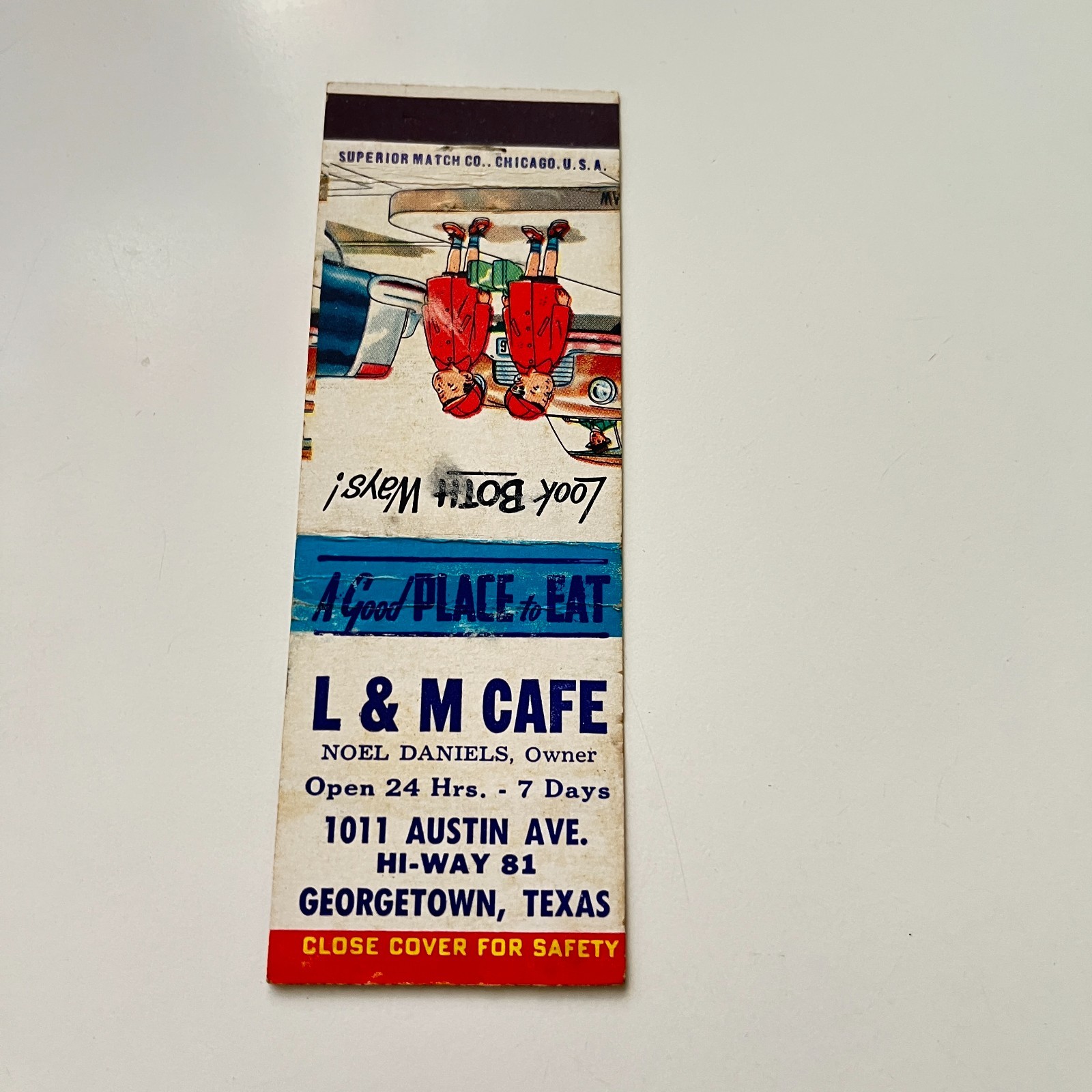 L&M Cafe Austin Ave Noel Daniels Georgetown TX Vintage Matchbook Cover 4MB103-5