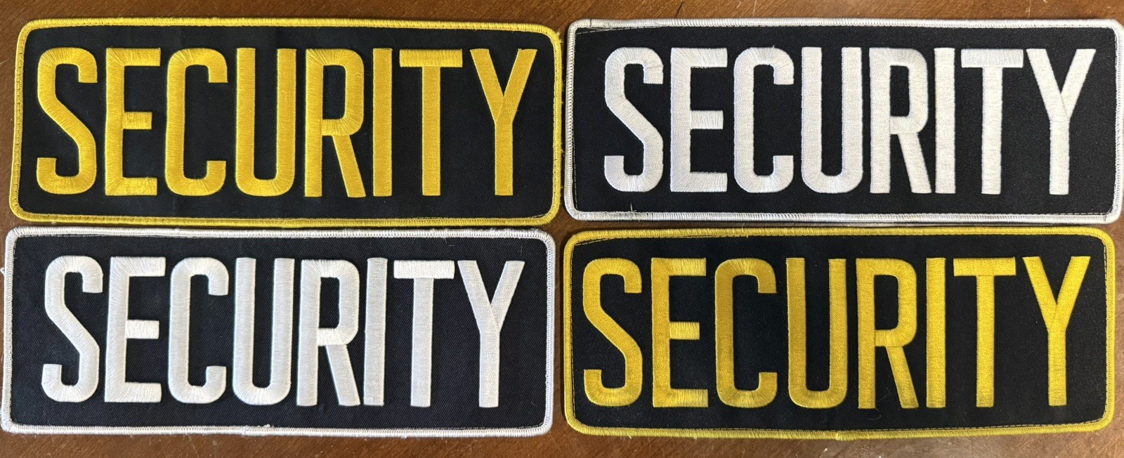 SECURITY EMBROIDERY PATCH 4 4x12” hook back 2 x black/white & 2 x yellow/black 