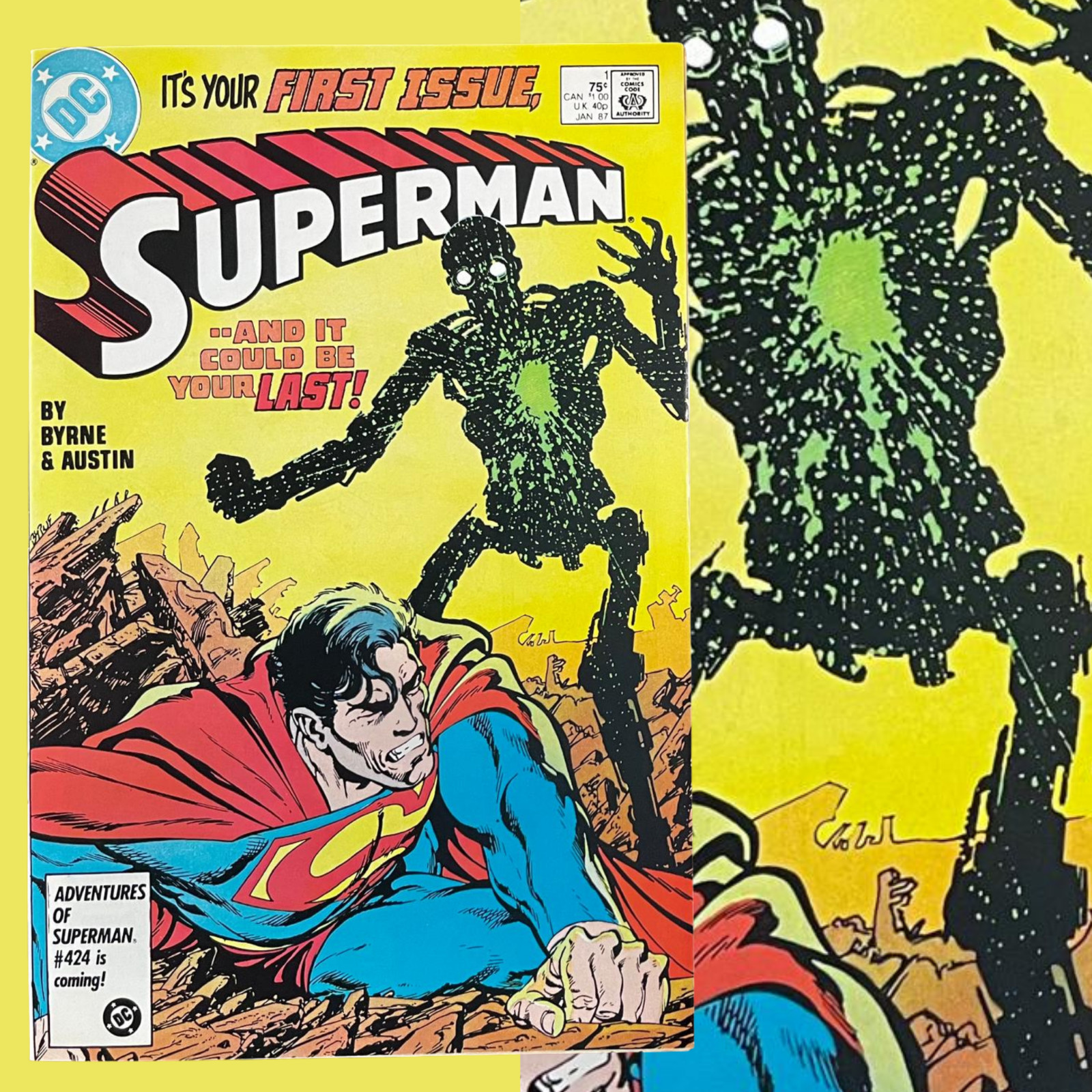 Superman #1 (DC 1987) 1st Appearance of the New Metallo (with postcard attached) Superman #1 (DC 1987) 1st Appearance of the New Metallo (with postcard attached)