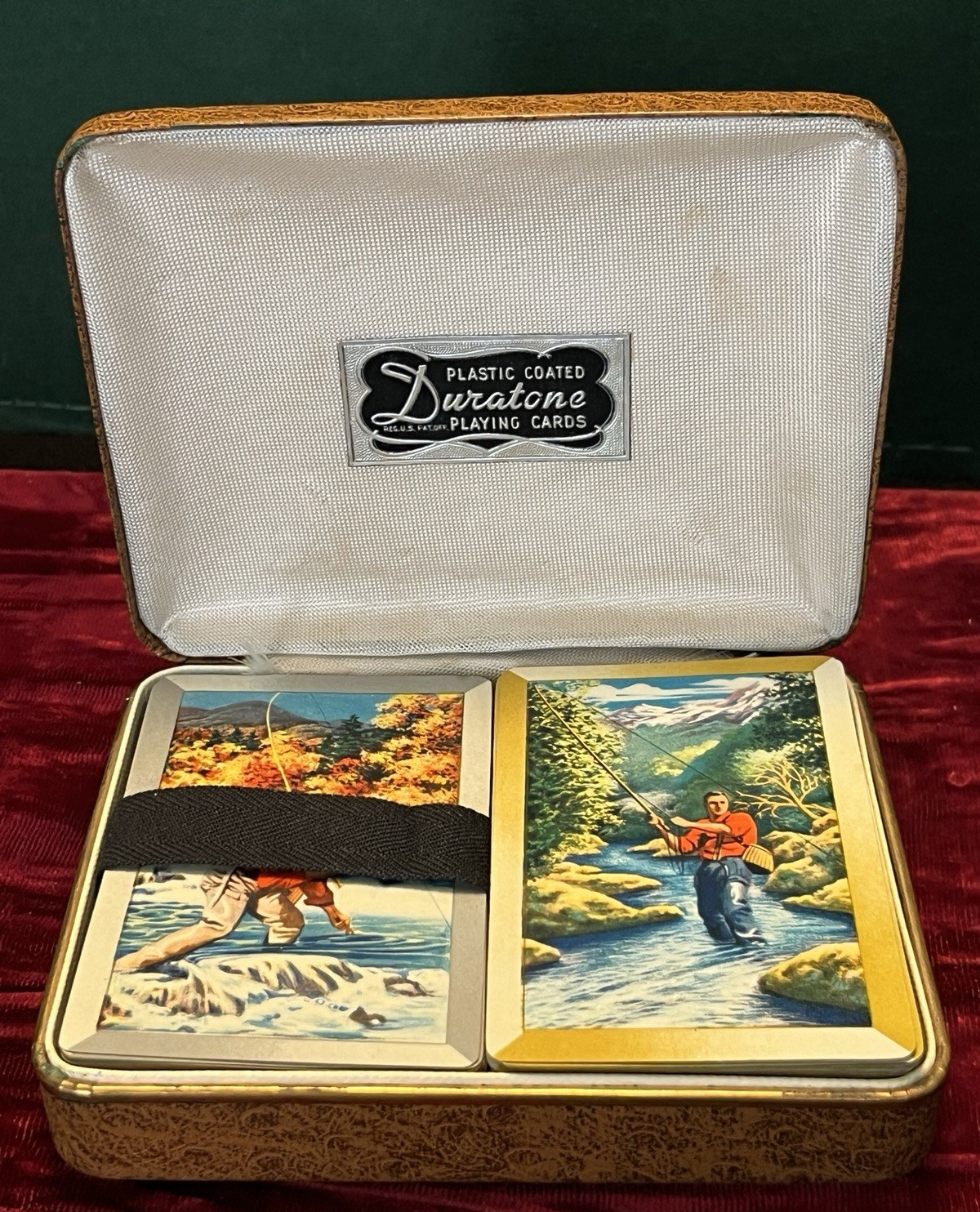 ARRCO DURATONE VINTAGE PLAYING CARD DECKS Double Deck Case FISHING Complete