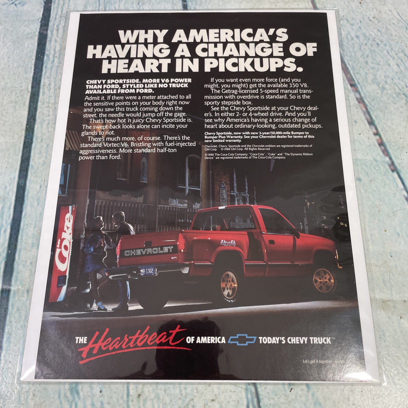 1989 Chevrolet Sportside Truck Vtg Print Ad/Poster Pinup Promo Art Magazine Page 1989 Chevrolet Sportside Truck Vtg Print Ad/Poster Pinup Promo Art Magazine Page