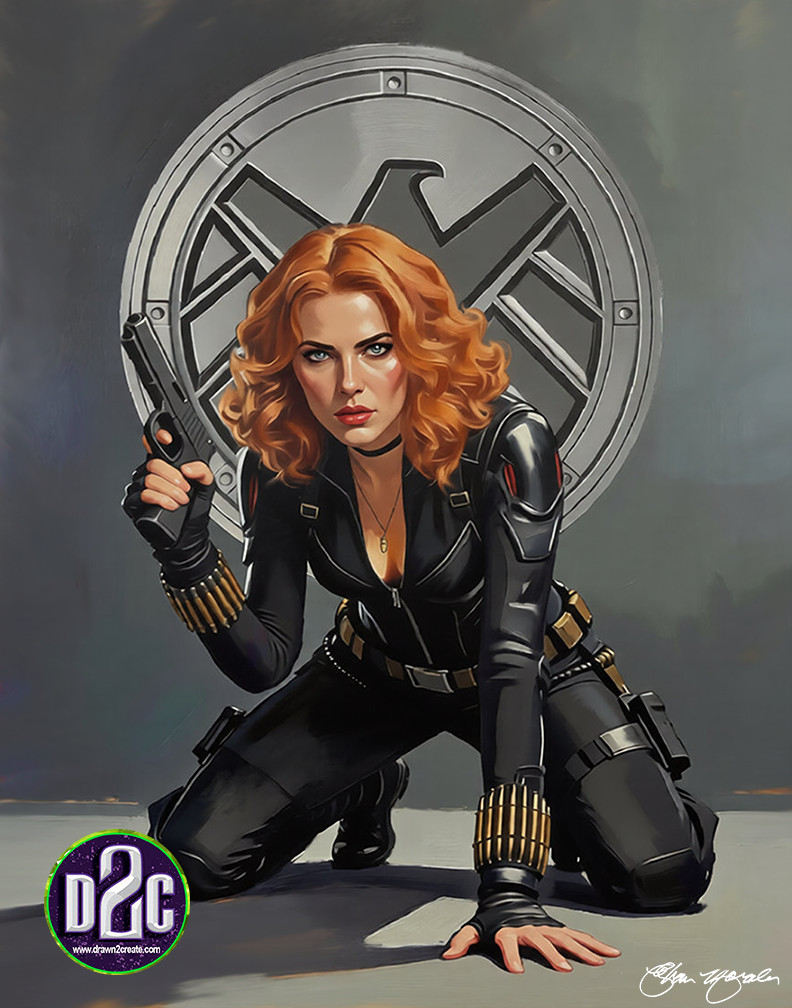Comic Art One of a Kind Acrylic Painting of The Black Widow Comic Art One of a Kind Acrylic Painting of The Black Widow