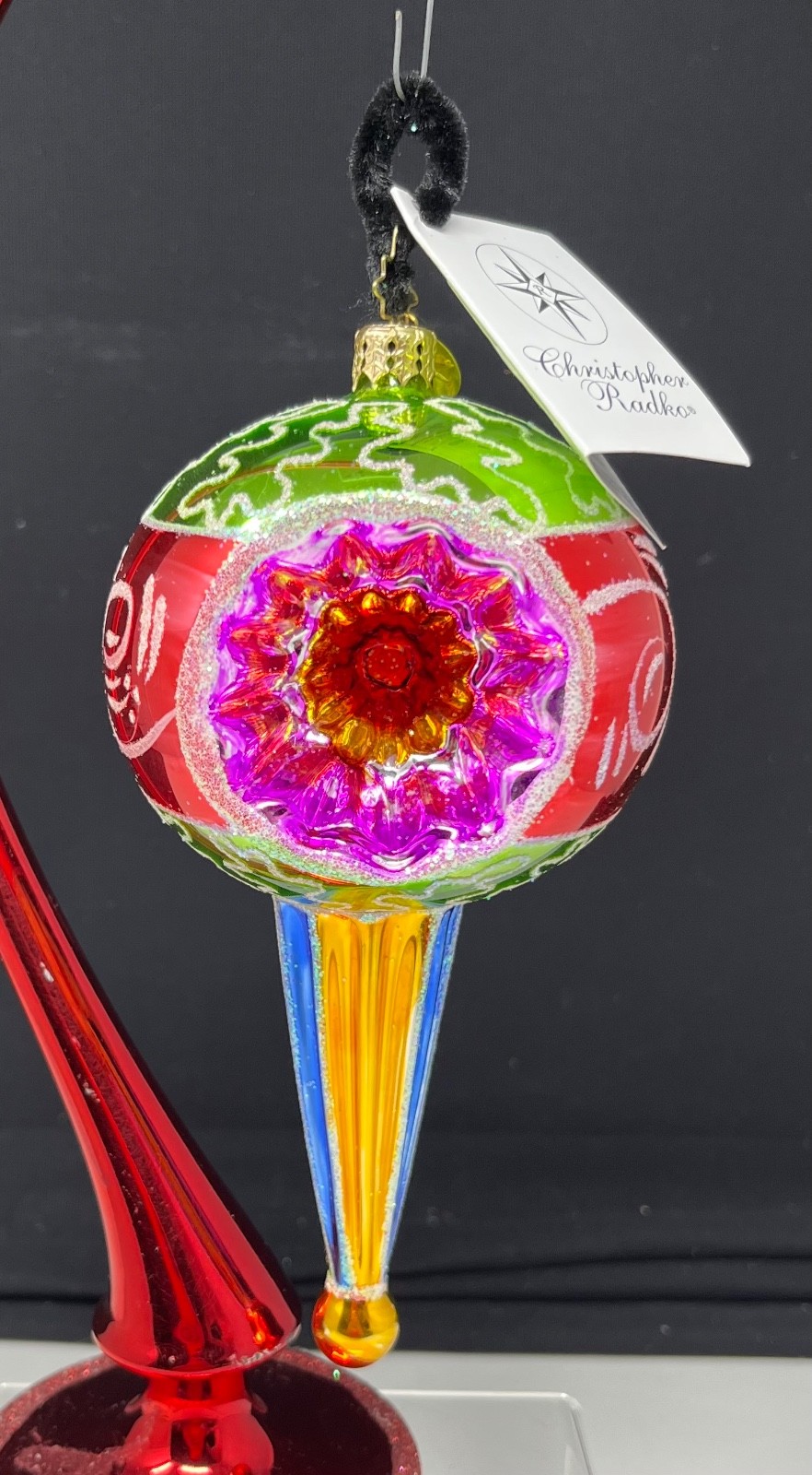 VINTAGE 1990's RADKO HTF CHRISTMAS CRESCENDO GLASS CHRISTMAS ORNAMENT #1011394 