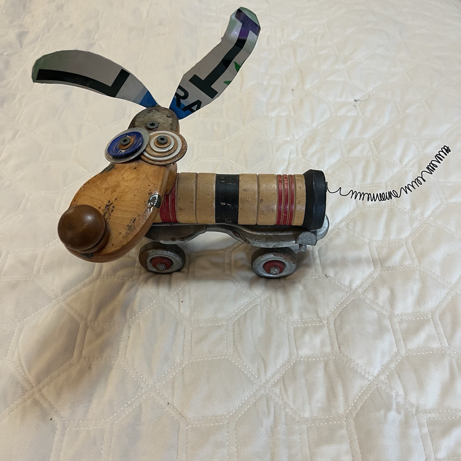Artisan Unique Dog Multi-media Wood And Metal Sculpture