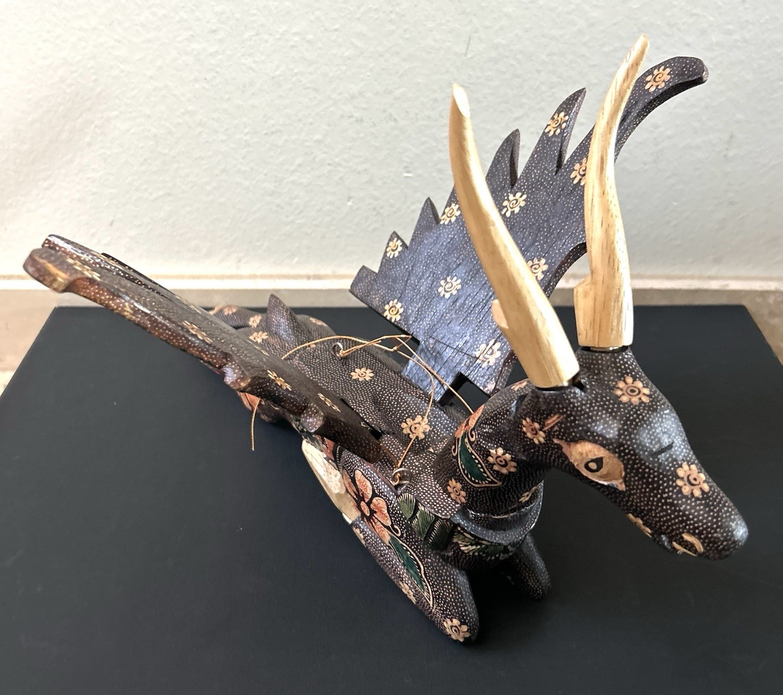 Vintage Balinese Bali Wood Carved Flying Deer Hanging Decor Sculpture 17”