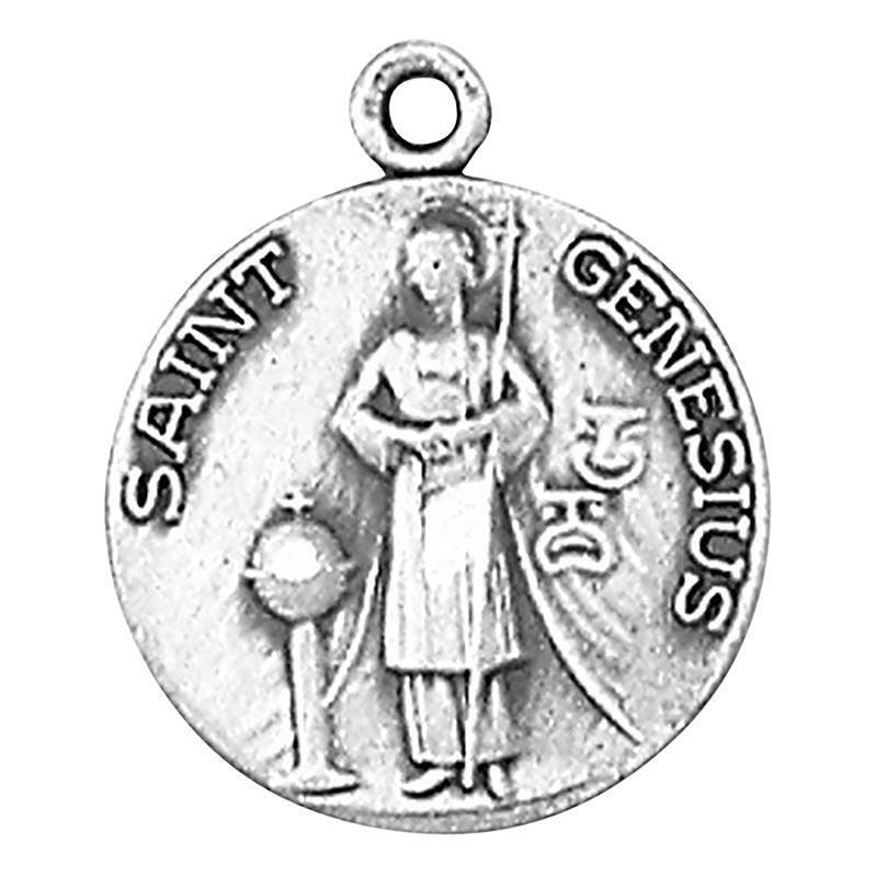 St Genesius Medal Size .75 in Dia and 18 in Chain Jeweled Cross Collection
