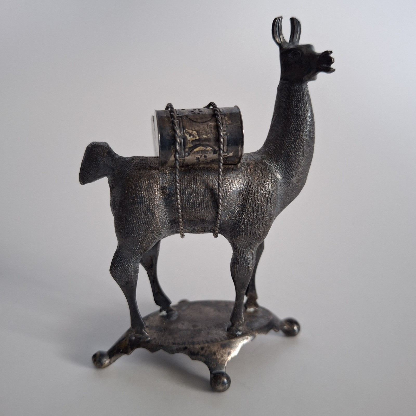 Vintage Peruvian Andean \'Alpaca Silver\' llama figurine MCM Pewter Patina