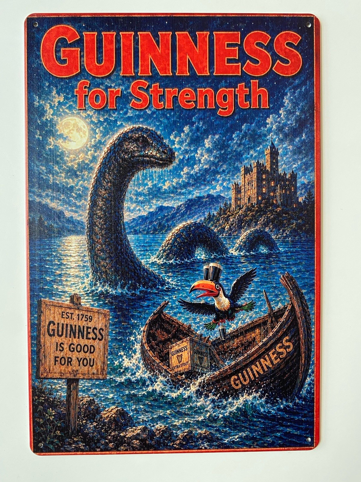 Guinness Beer Metal Sign - Guinness For Strength Retro Vintage Irish Loch Ness