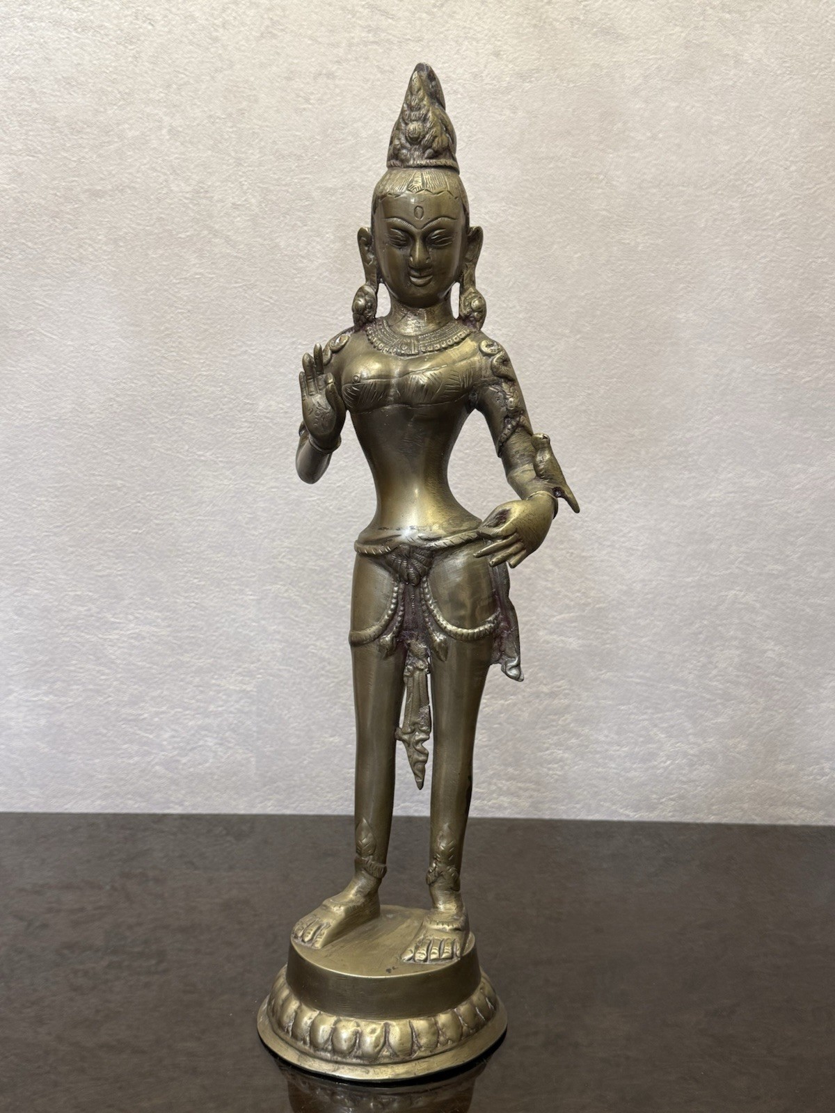 Vintage 1970-1980s Indian Brass Statue of Goddess Parvati with Bird 17