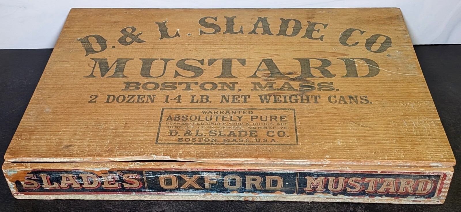 Antique D & L Slade Co Mustard Wood Box Crate Boston MA Oxford Mustard Marlboro Antique D & L Slade Co Mustard Wood Box Crate Boston MA Oxford Mustard Marlboro