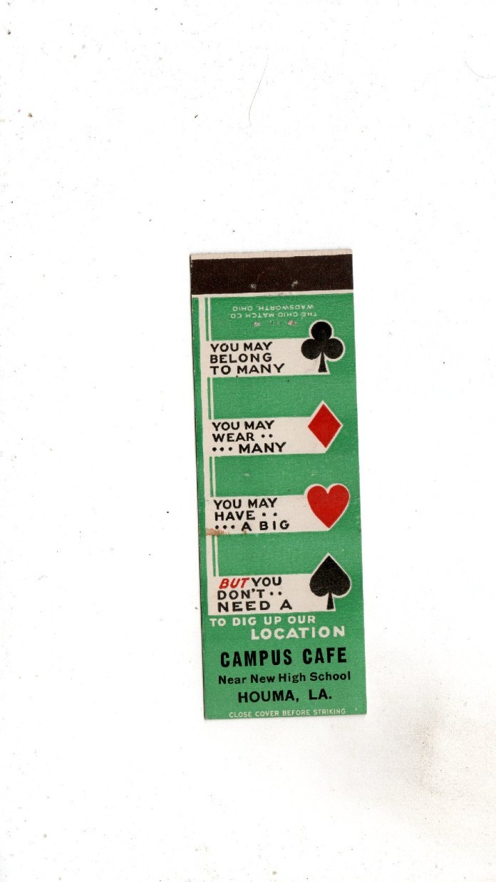 Vintage Matchcover Campus Cafe Houma , LA Vintage Matchcover Campus Cafe Houma , LA