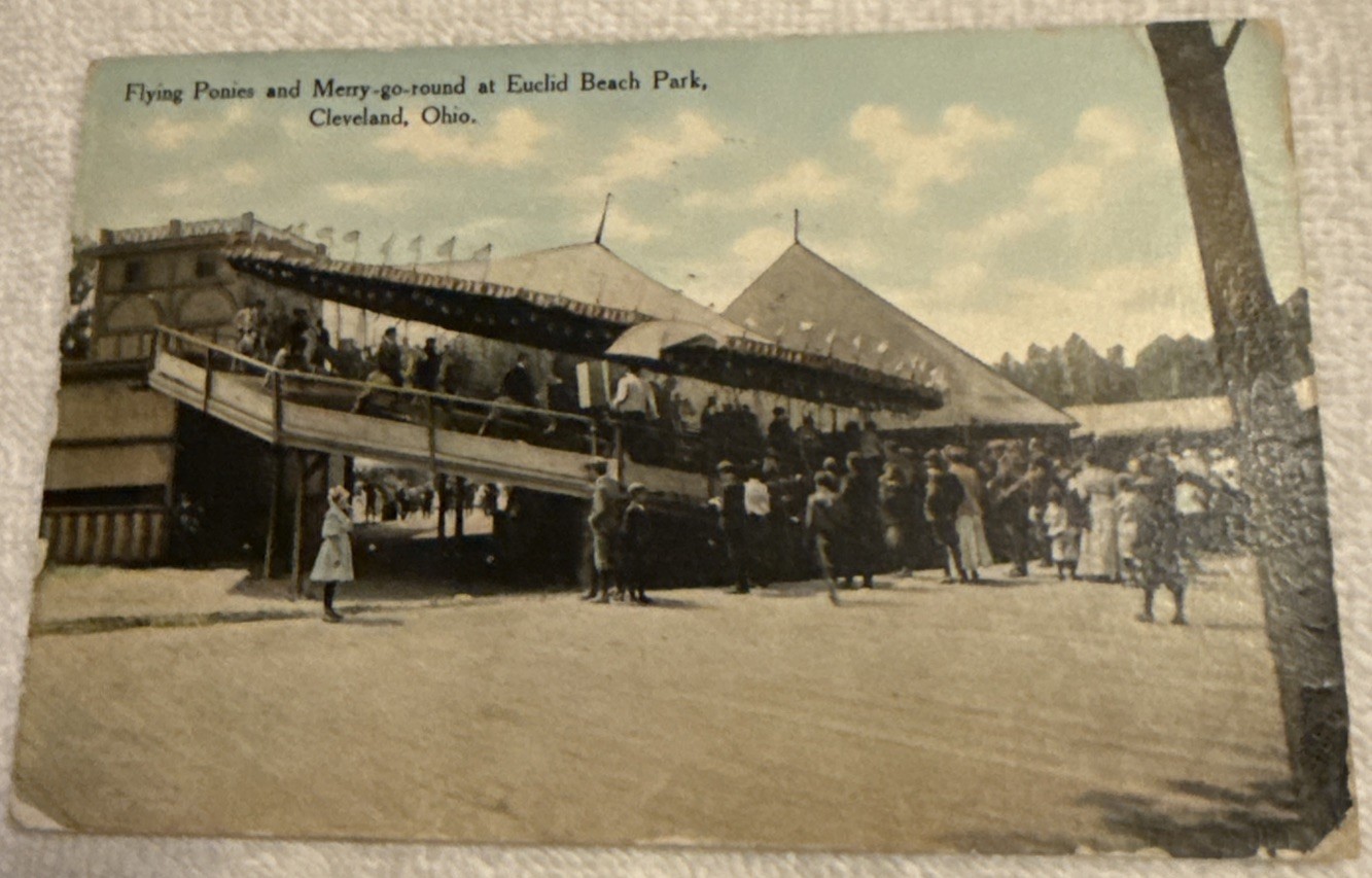 1910 Postcard Flying Ponies & Merry Go Round at Euclid Beach Park Cleveland, OH