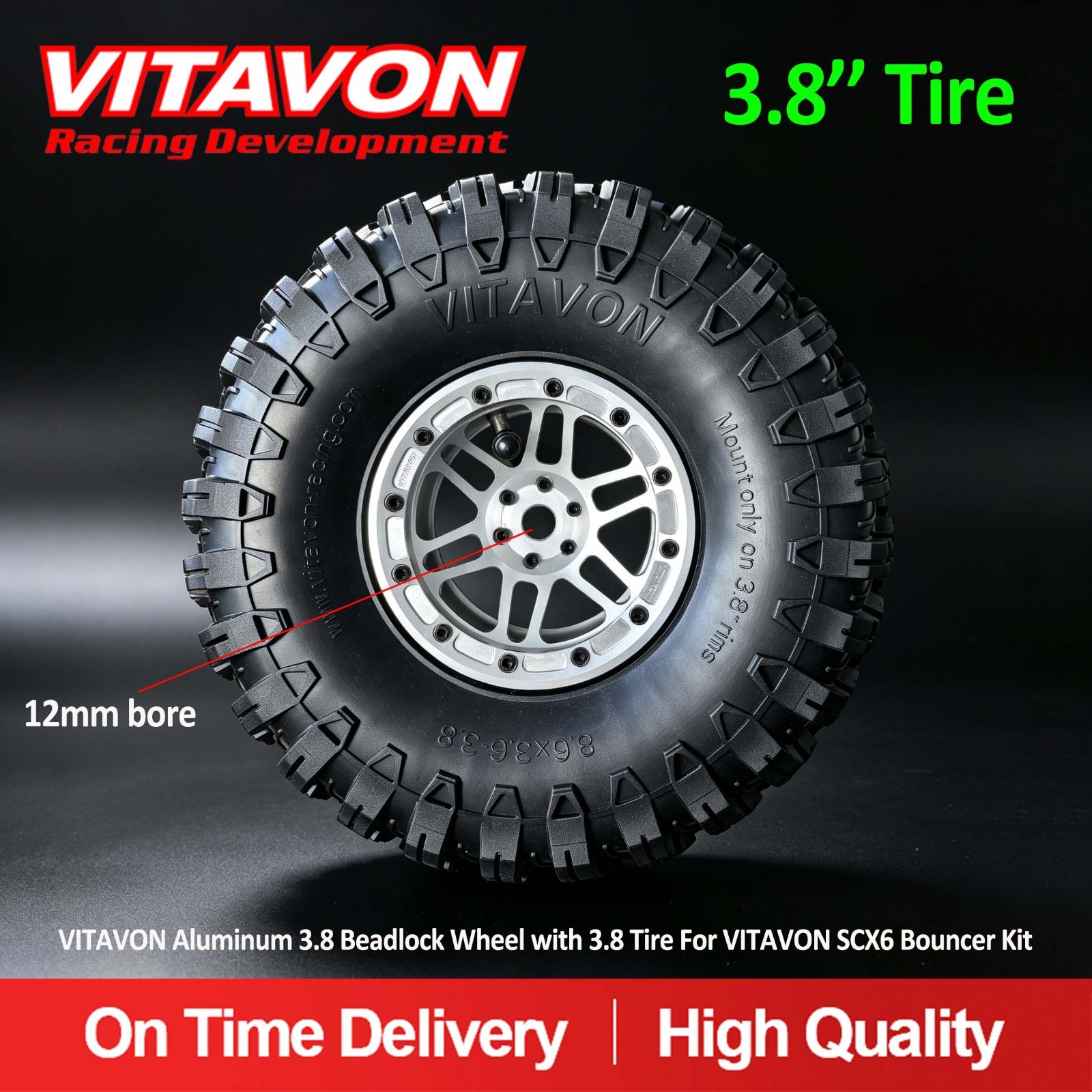 Vitavon Aluminum 3.8 Beadlock Wheel with 3.8 Tire For  Vitavon SCX6 Bouncer Kit