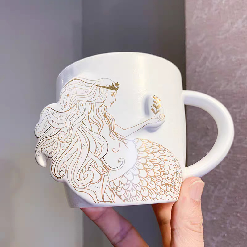 Starbucks Limited 50th Anniversary Relief Mermaid Ceramic Mugs 355ml Coffee Cups