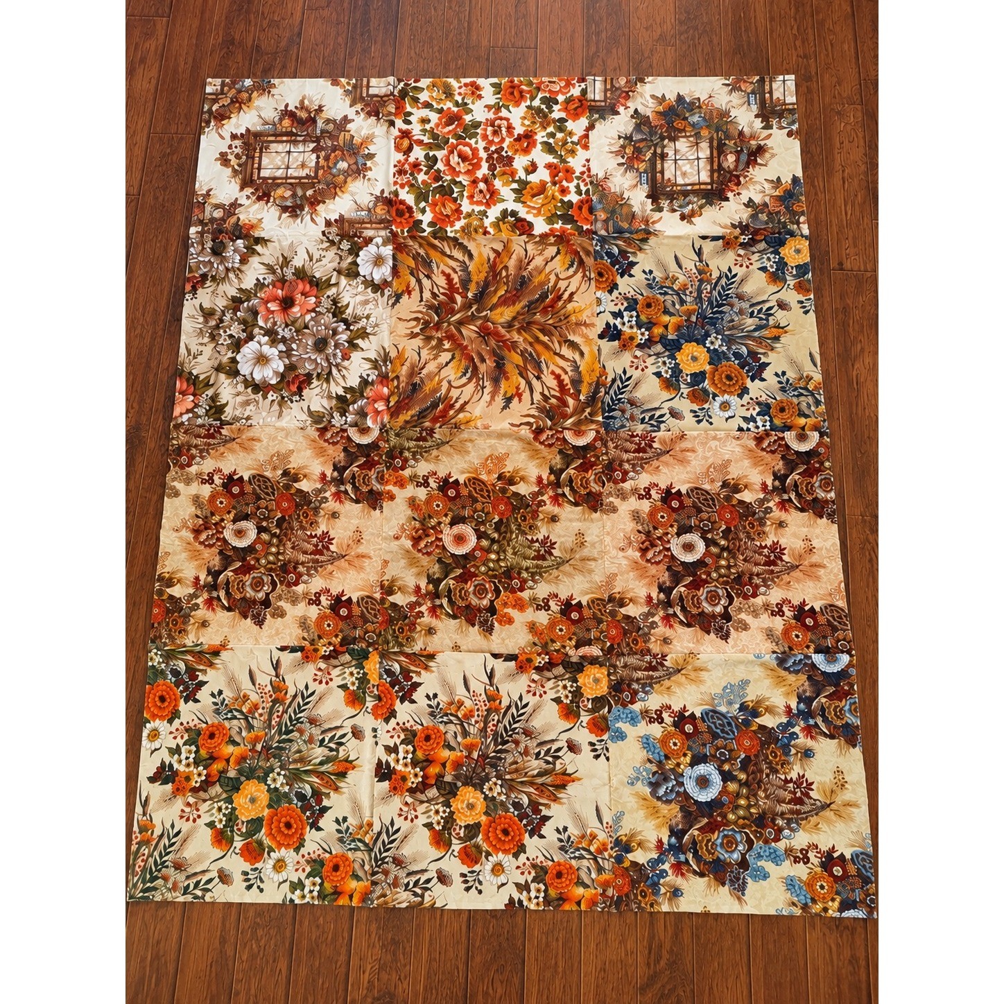 Vintage 1970s Style Floral Patchwork Velveteen Coverlet 80X104 Boho Cottagecore