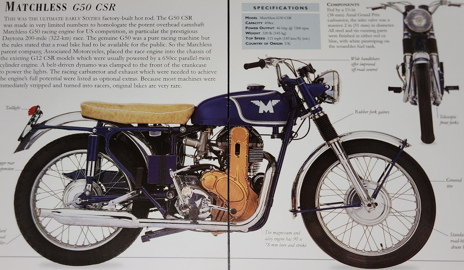 Matchless Motorcycle Bike Picture Out of Print Spec Sheet Vtg Decor Matchless Motorcycle Bike Picture Out of Print Spec Sheet Vtg Decor