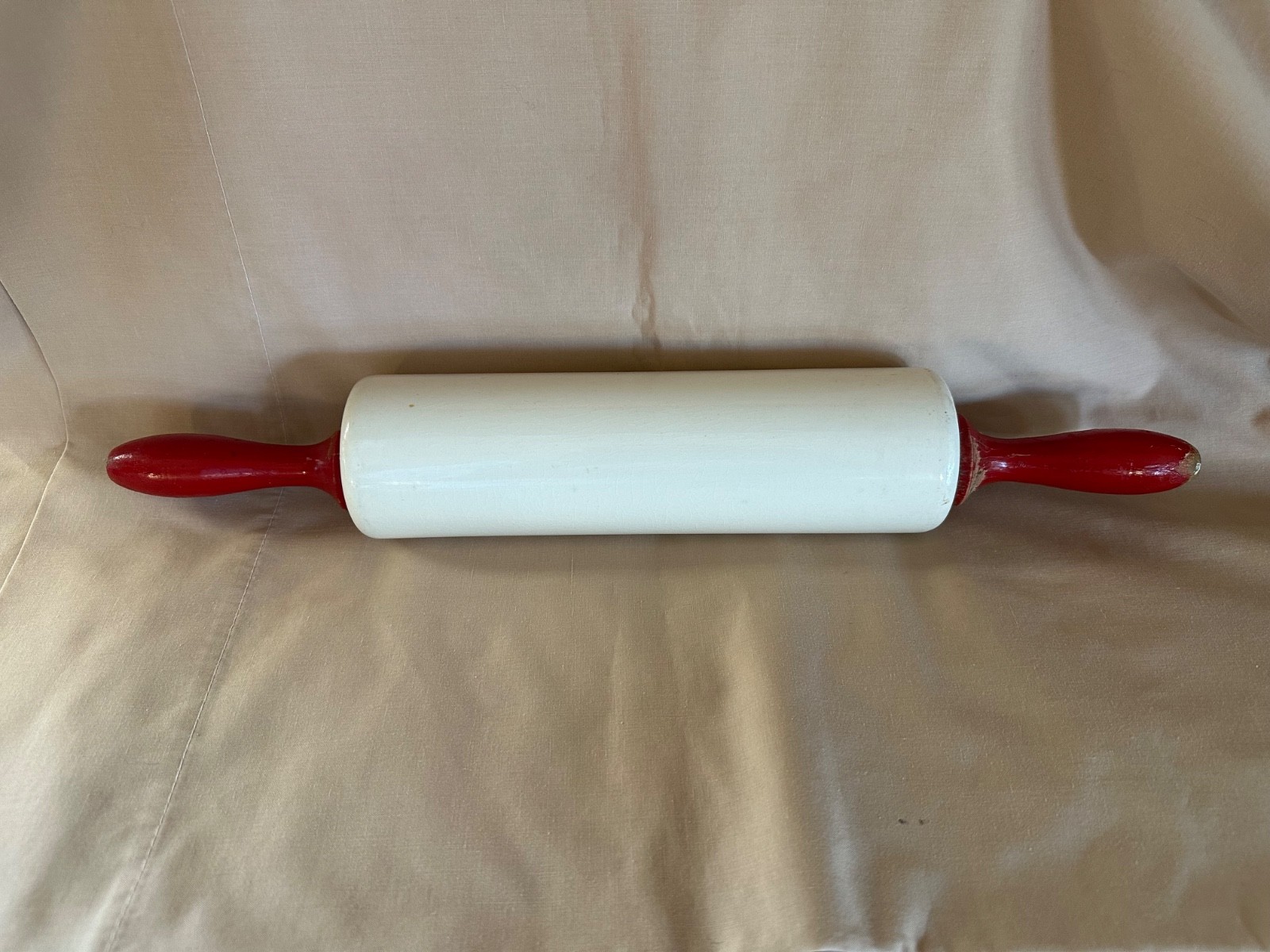 Antique/Vintage Nut Brown Ceramic Rolling Pin with Wooden Handles Antique/Vintage Nut Brown Ceramic Rolling Pin with Wooden Handles