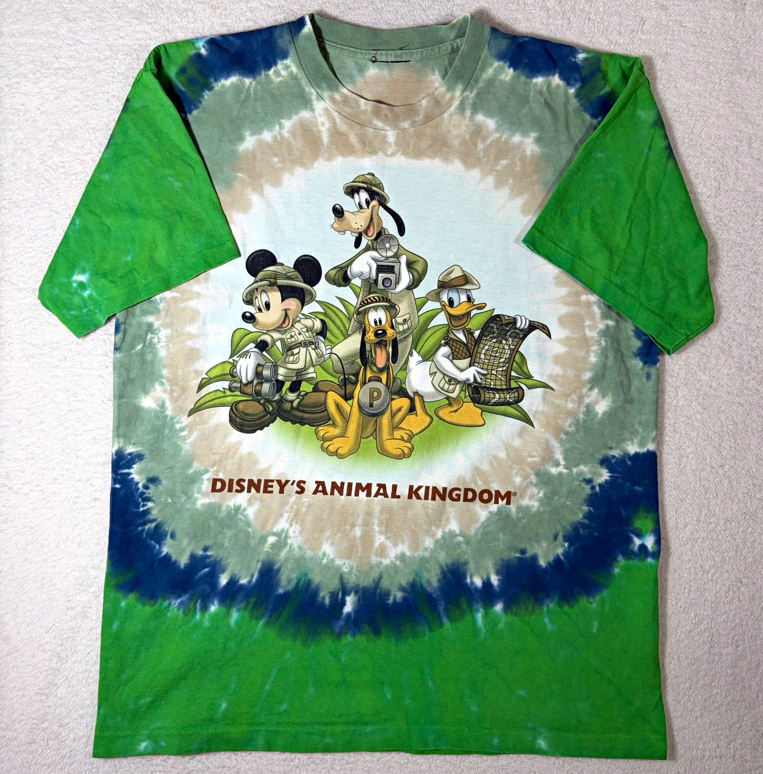 Vtg Disney Animal Kingdom Tie-Dye T-Shirt Mickey Goofy Pluto Donald, Green/Blue Vtg Disney Animal Kingdom Tie-Dye T-Shirt Mickey Goofy Pluto Donald, Green/Blue