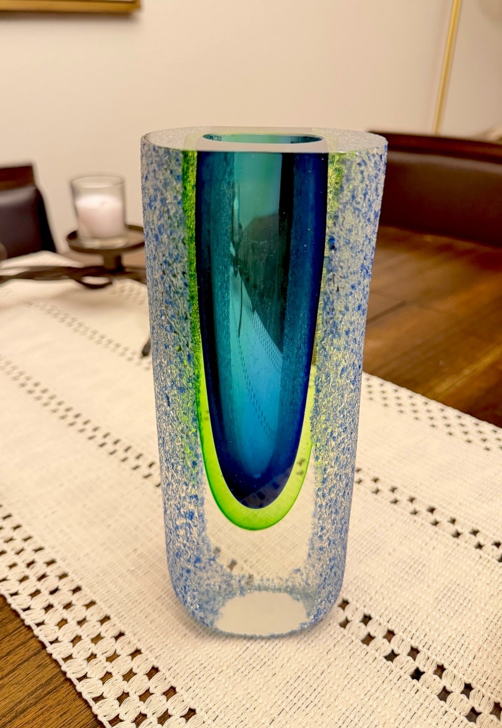 1970s Mid Century Modern Mandruzzato Murano Sommerso Textured Glass Vase 8.5” 1970s Mid Century Modern Mandruzzato Murano Sommerso Textured Glass Vase 8.5”