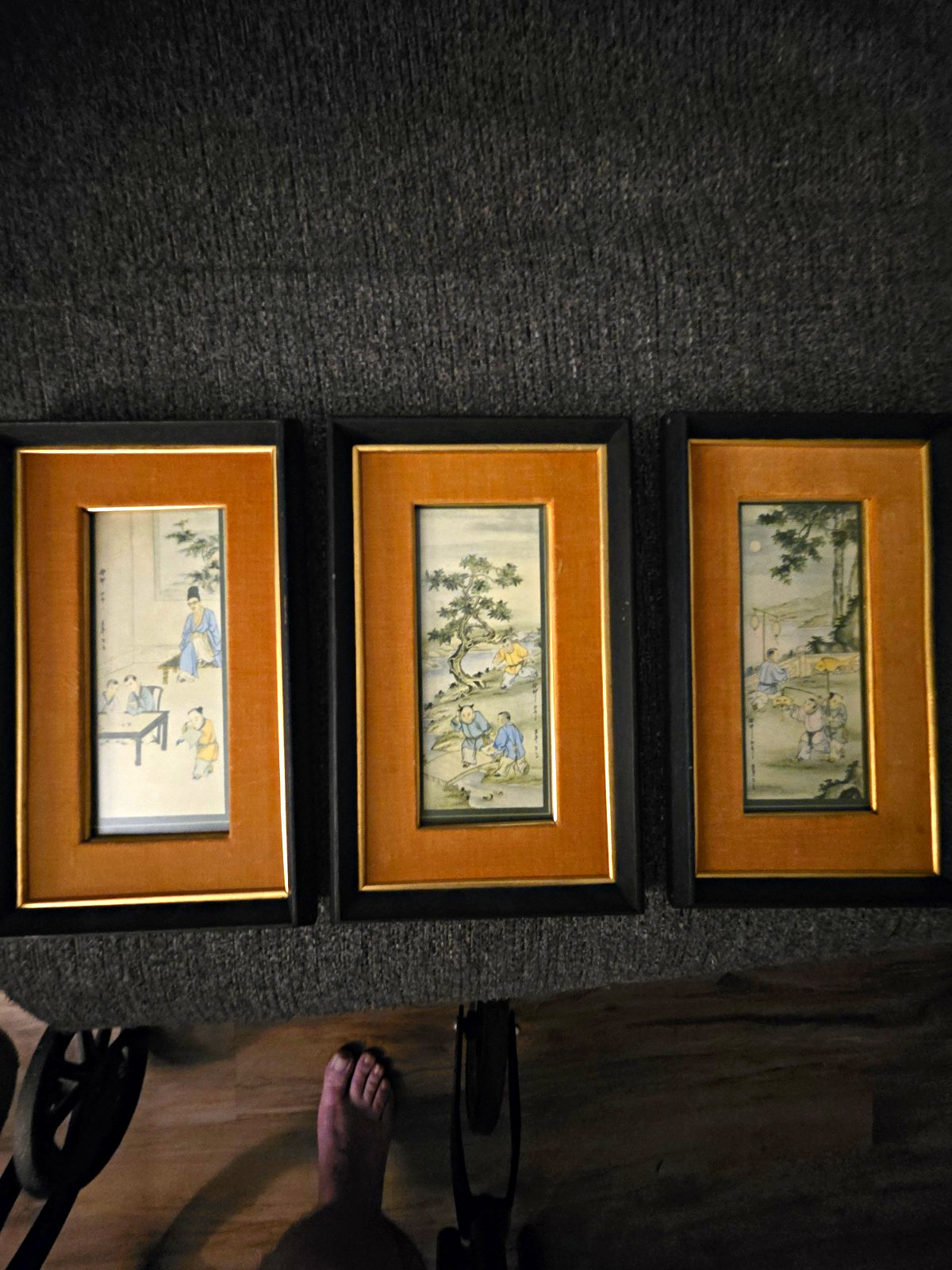 Vintage Mid-Century Chinese Scholar Print Triptych - Set of 3 Framed Panels Vintage Mid-Century Chinese Scholar Print Triptych - Set of 3 Framed Panels