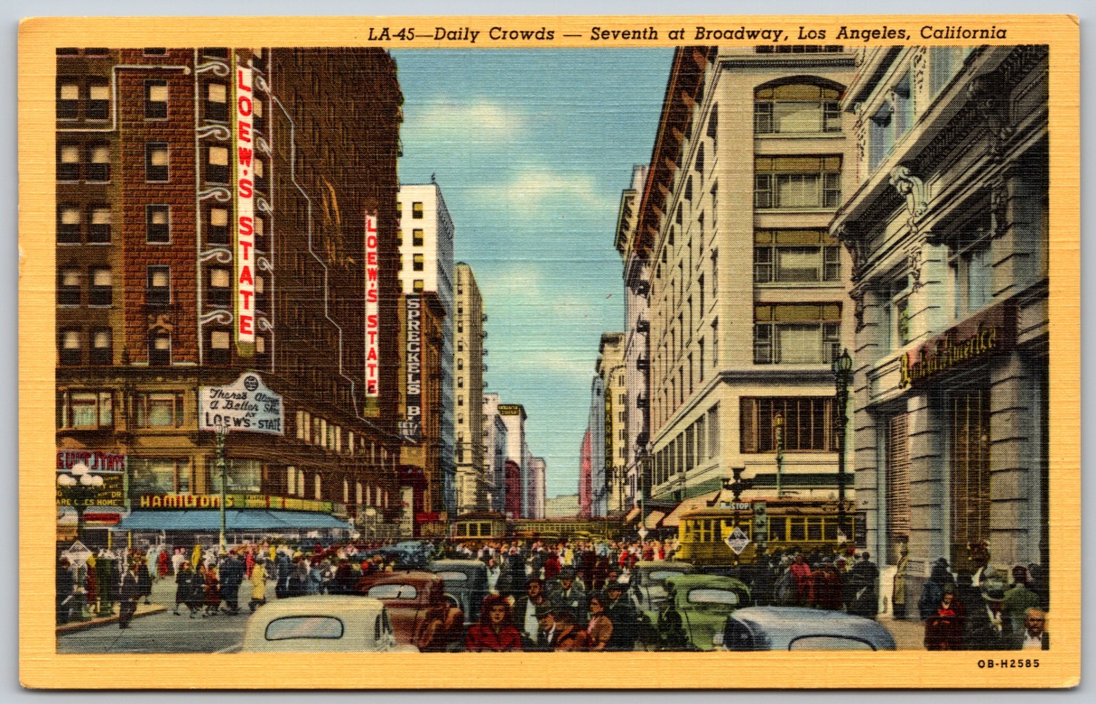 1952 Daily Crowds 7th at Broadway Los Angeles CA VINTAGE Postcard 4877