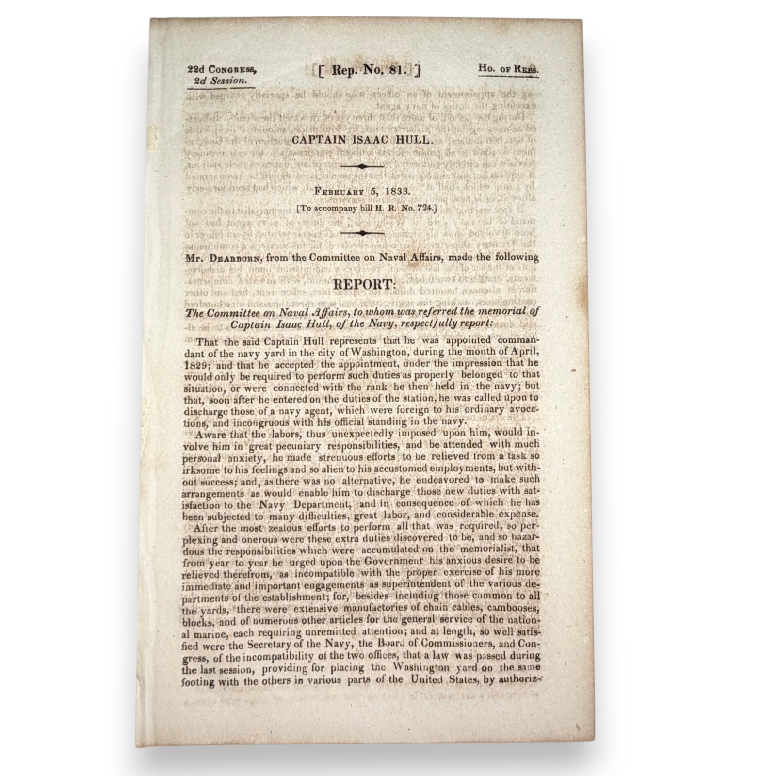 1833 U.S. Congress Report No. 81 Captain Isaac Hull USS Constitution Naval Doc 1833 U.S. Congress Report No. 81 Captain Isaac Hull USS Constitution Naval Doc