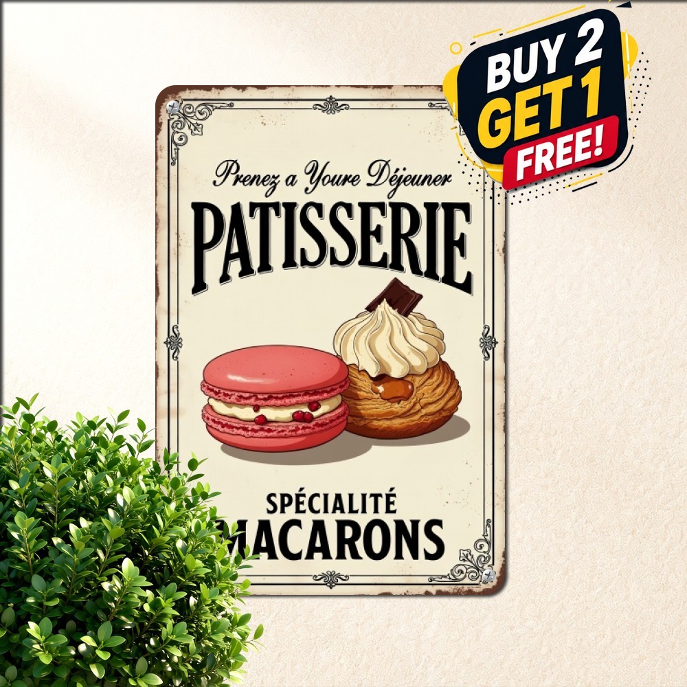 Parisian Pastry Shop Sign Vintage French Sweet Dessert Metal Tin Plaque 8x12