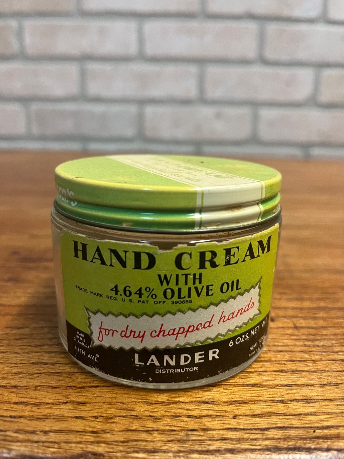 Vintage 1950s Lander Hand Cream Glass Jar Advertising New York w/ Label Vintage 1950s Lander Hand Cream Glass Jar Advertising New York w/ Label