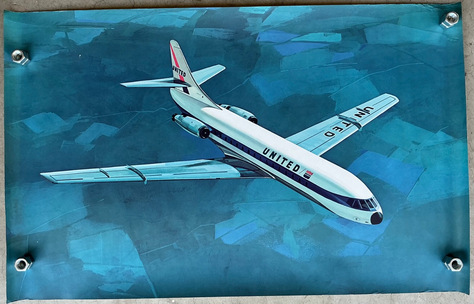 Rare Vintage 1960s United Airlines La Belle Caravelle Poster Jet Mainliner Rare Vintage 1960s United Airlines La Belle Caravelle Poster Jet Mainliner