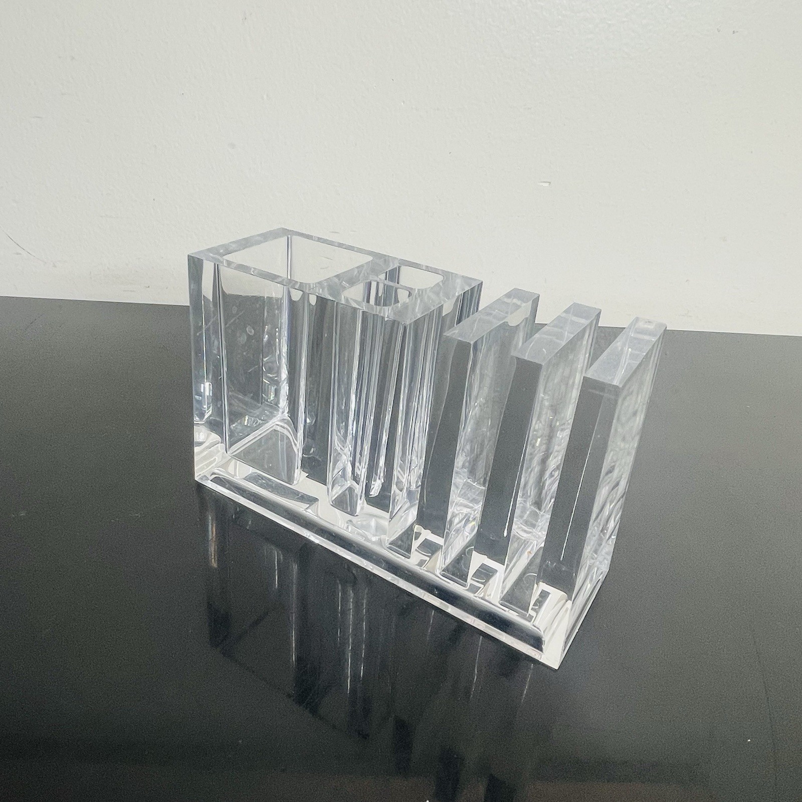 Vintage 1970s GUZZINI lucite desk organizer, Pen & note holder, Made in Italy