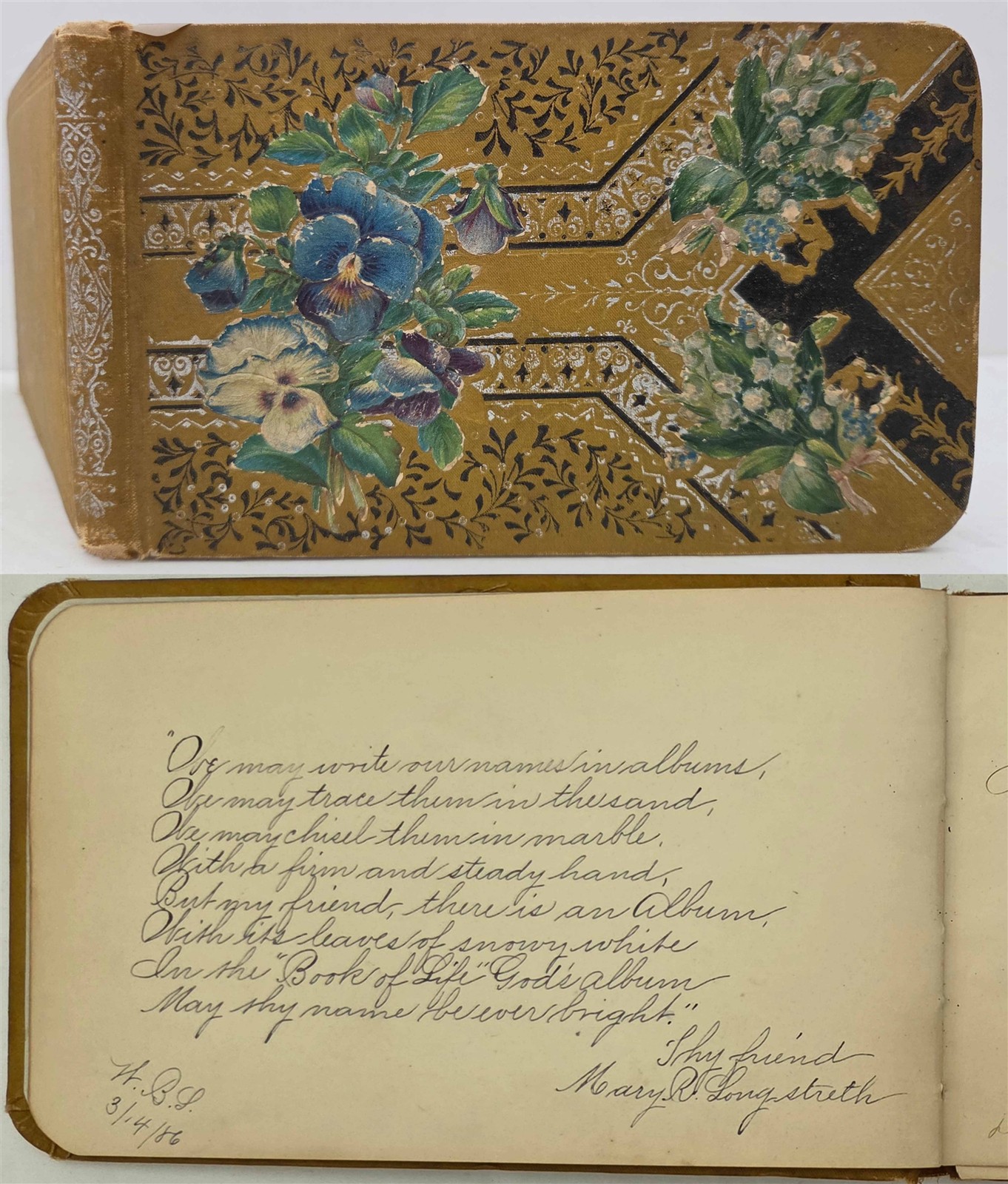 1882 antique AUTOGRAPH ALBUM ashley pa ANNA P RHOADS genealogy victorian