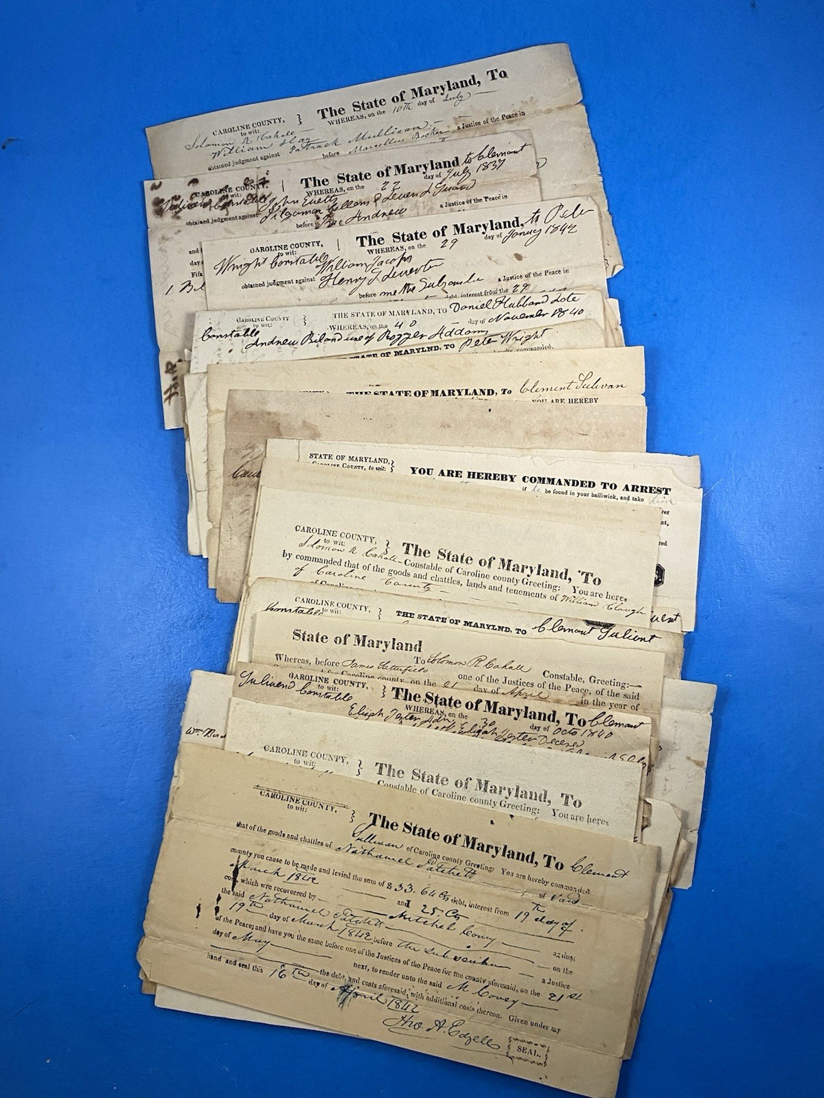 A Lot of 42 Caroline County, Maryland 1840's Court Summons of Various Sizes
