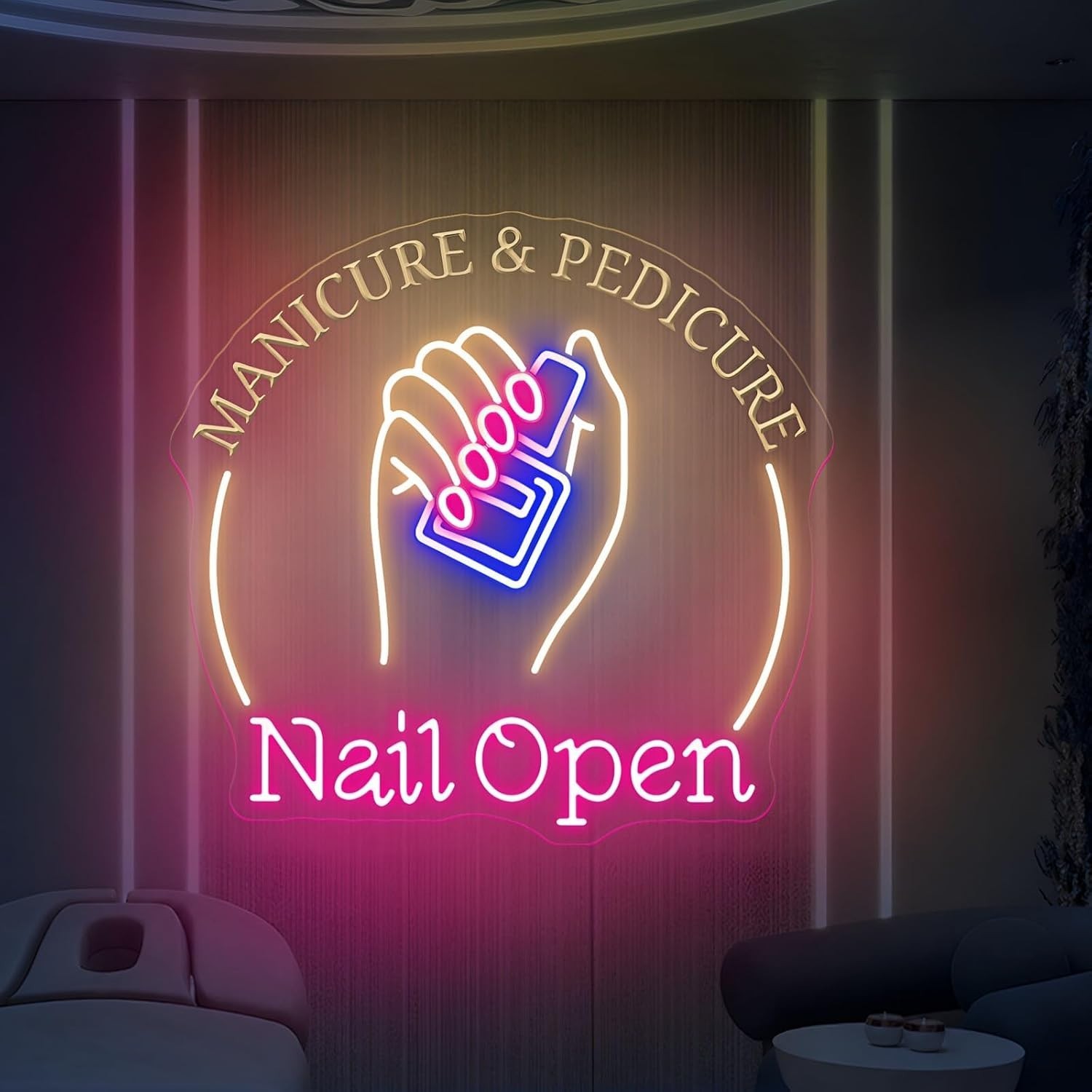 Nail Open Neon Sign for Salon Window Manicure Pedicure Beauty Spa Wall Decor
